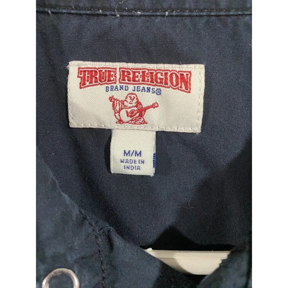 True Religion Shirt Mens M Black Pearl Snap Lightweight Western Cowboy Button Up